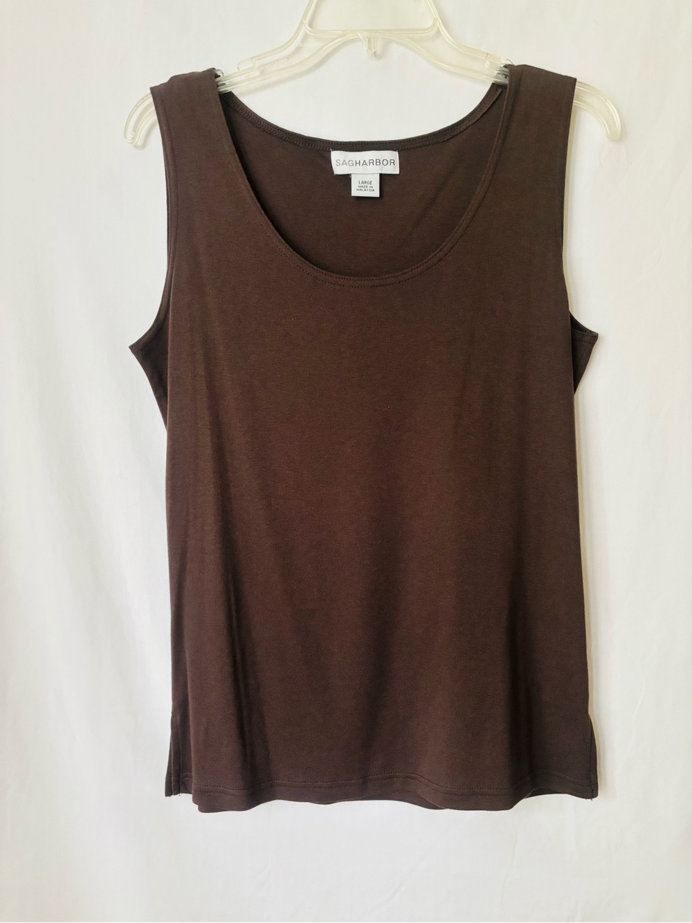 Chocolate Brown Scoop Neck Tank Top Stretch Basic Large